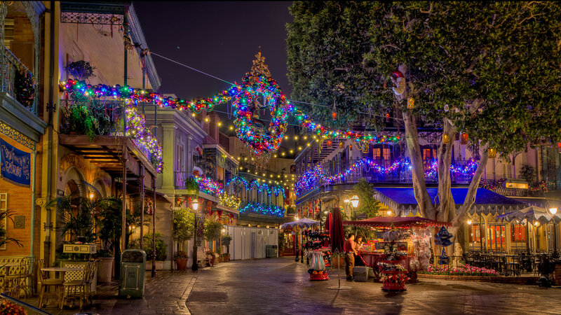 Decorated Street at Night — Blue, Festive