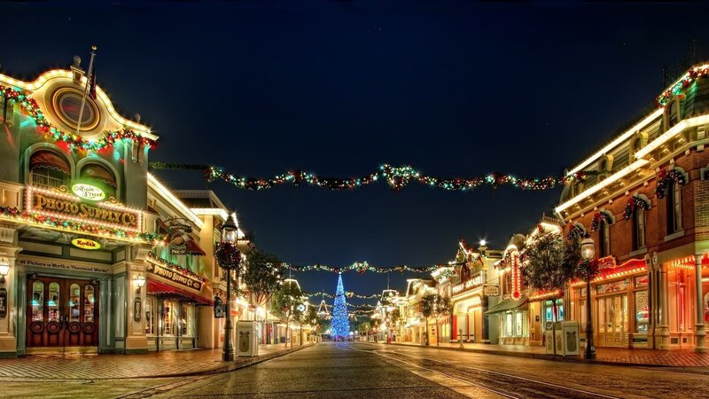 Decorated Street at Night — Blue