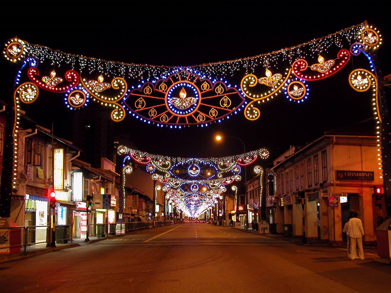 Decorated street at night