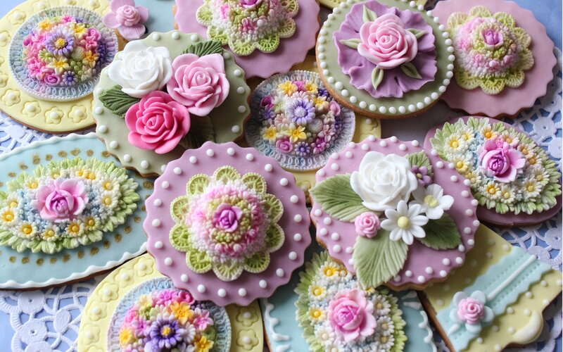 Decorated Sugar Cookies — Pink, Festive, Photograph, Flowers