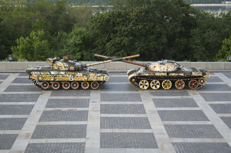 Decorated tanks on display