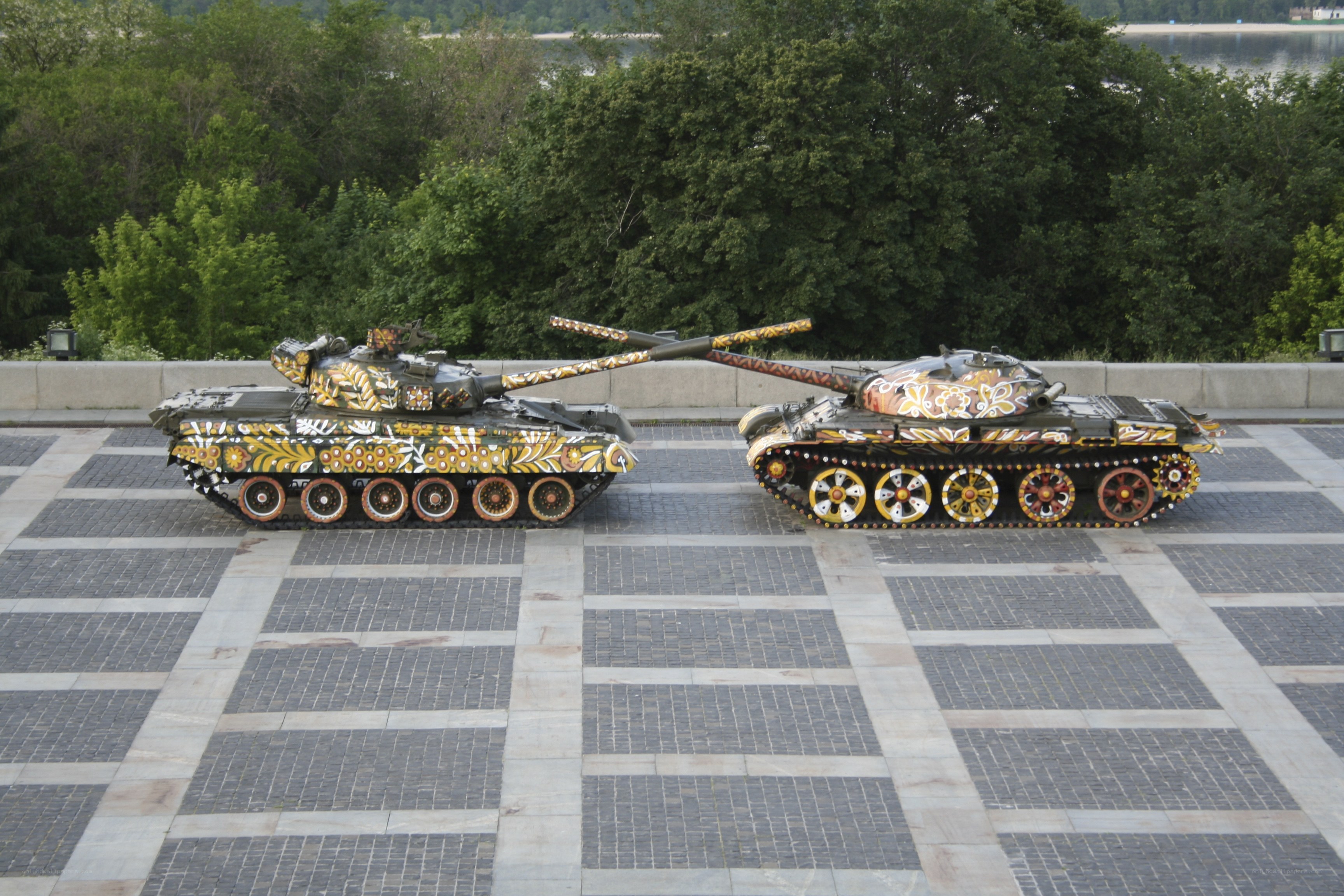 Decorated tanks on display