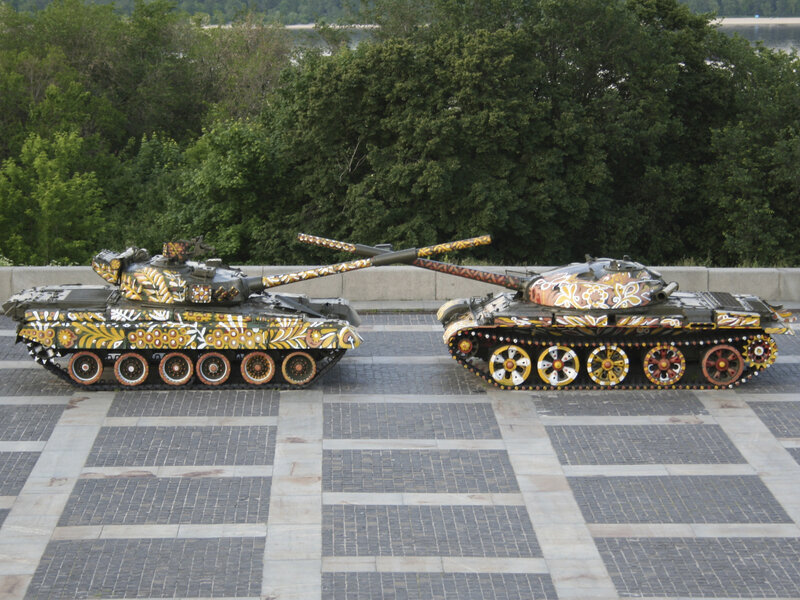 Decorated tanks on display