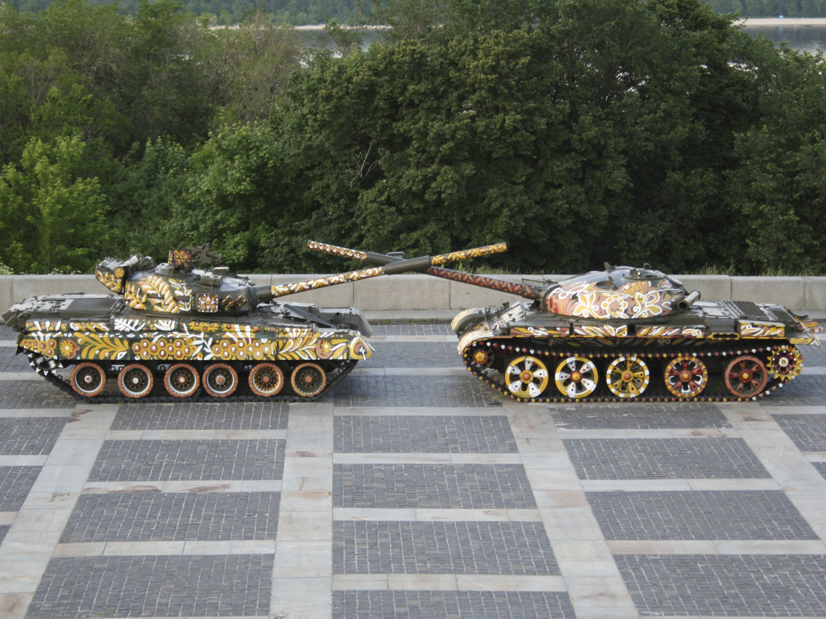 Decorated tanks on display
