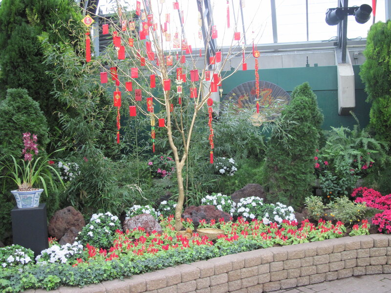 Decorated Tree in Garden — Red, Festive