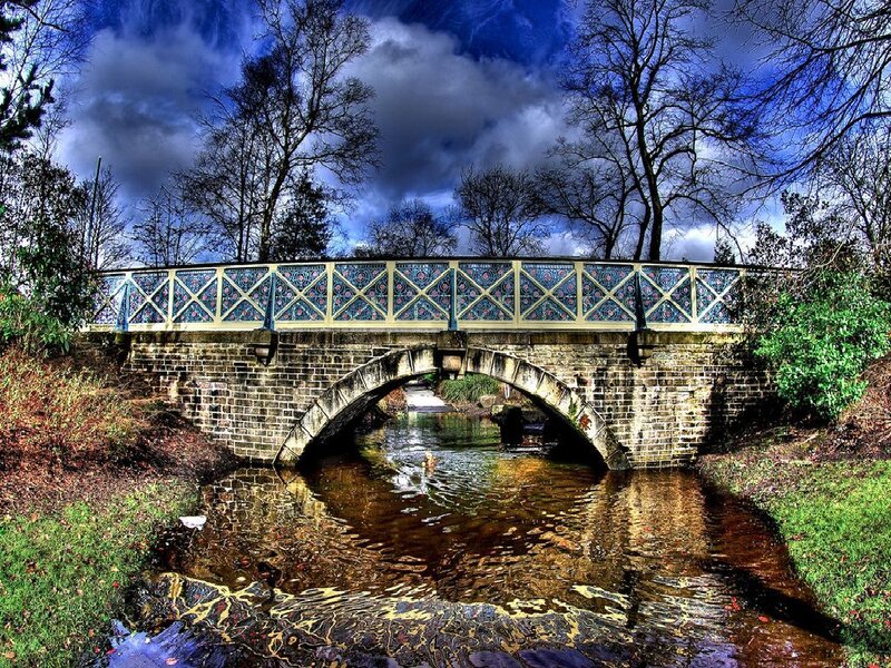 Decorative bridge over a stream