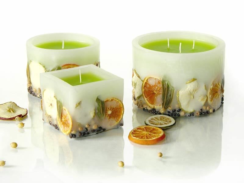 Decorative candles with dried fruit