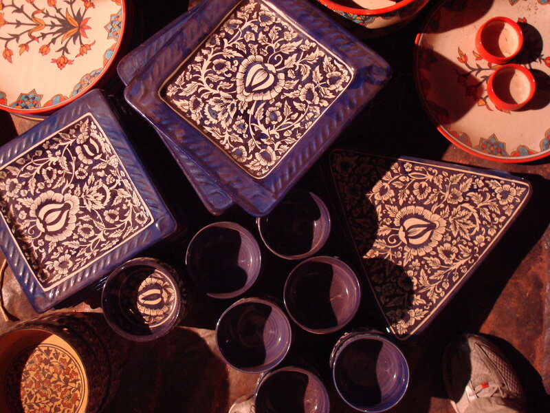 Decorative ceramic plates and cups