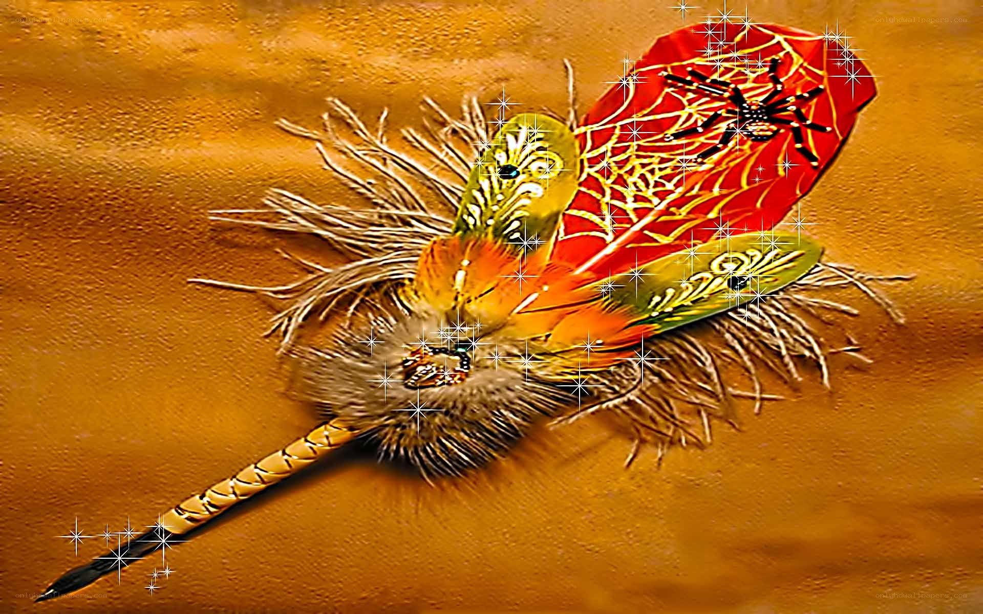 Decorative feather pen with spider web