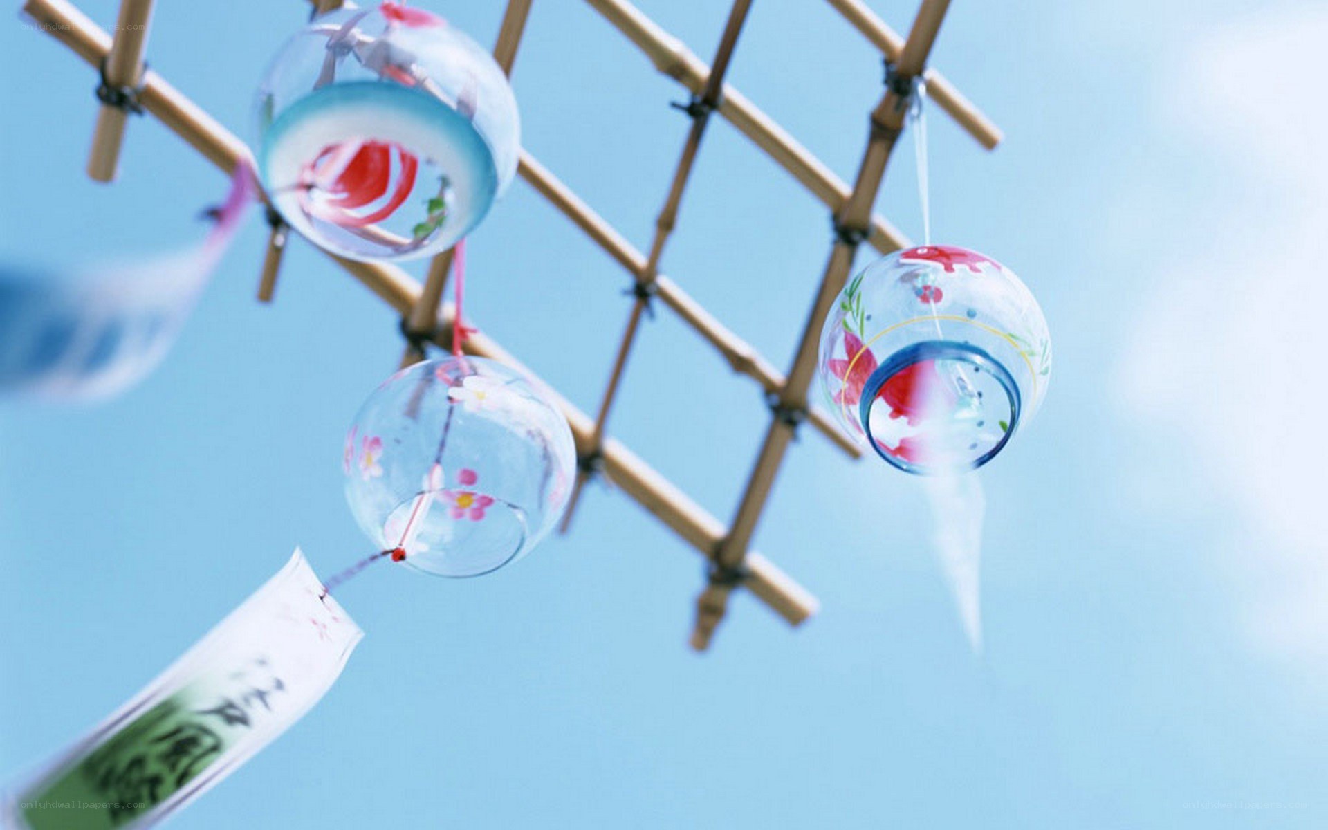 Decorative glass balls on bamboo frame