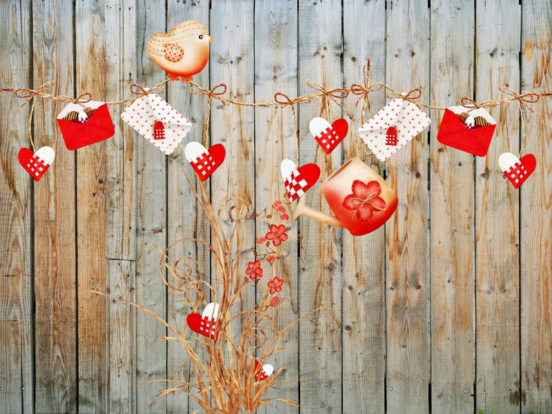 Decorative Hearts and Bird