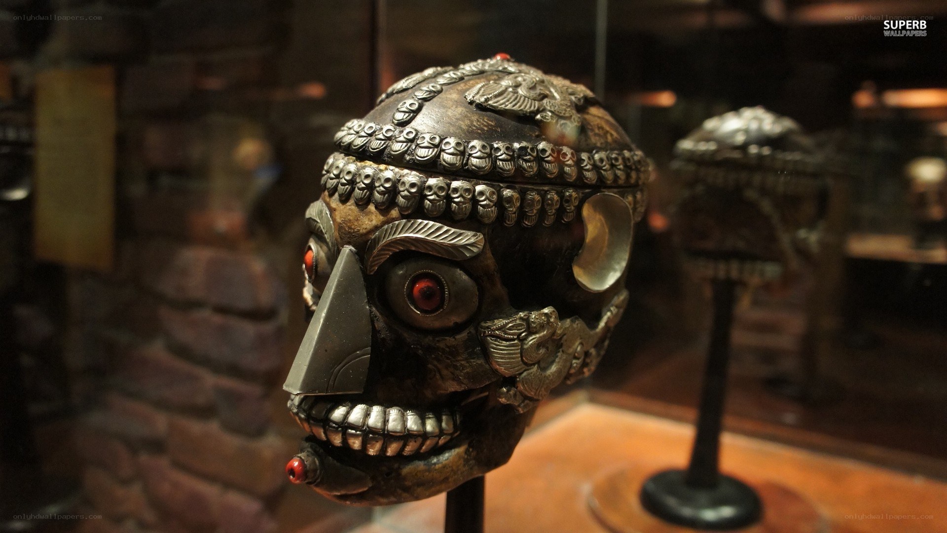 decorative skull mask in display