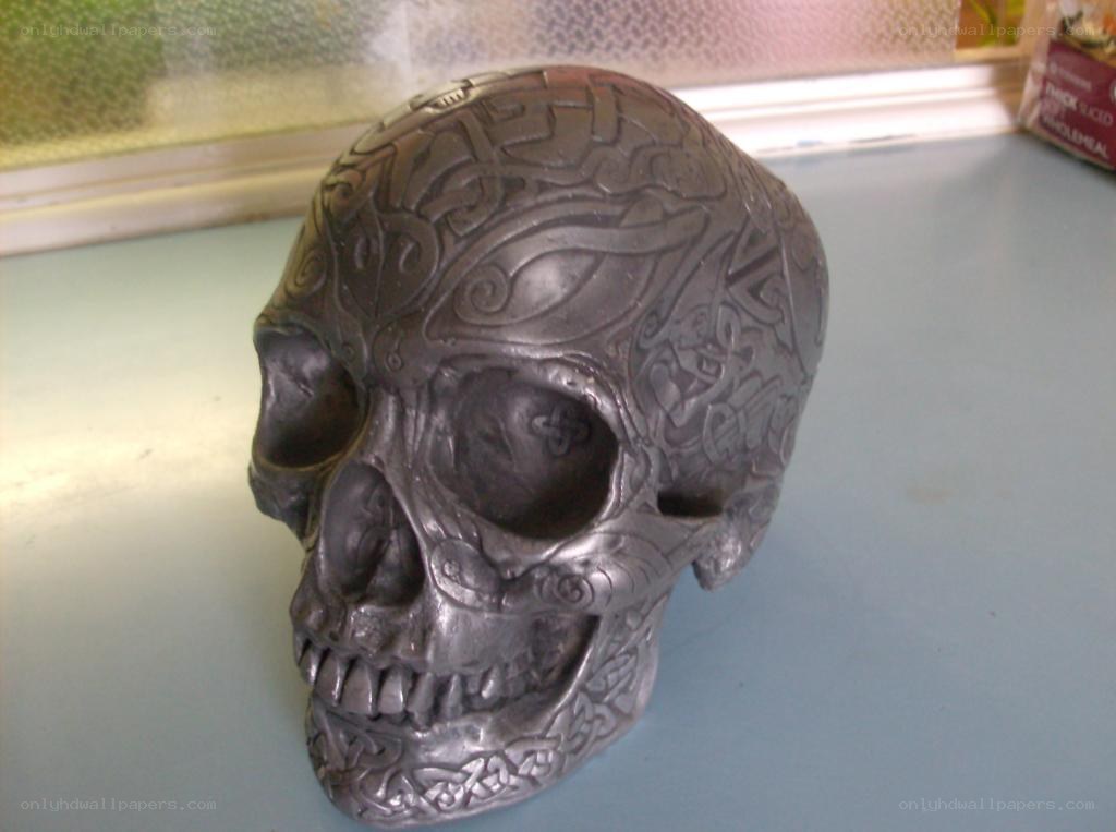 decorative skull with carvings