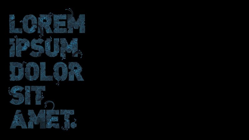 decorative text on black background