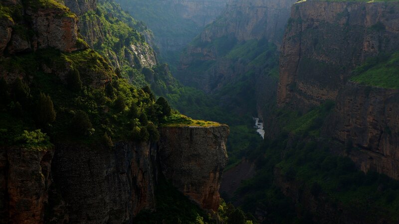 Deep Canyon with River — Green, Dramatic