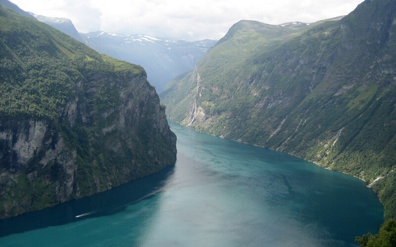 Deep Fjord Between Mountains — Blue, Serene, Afternoon, Photograph, Water, Trees