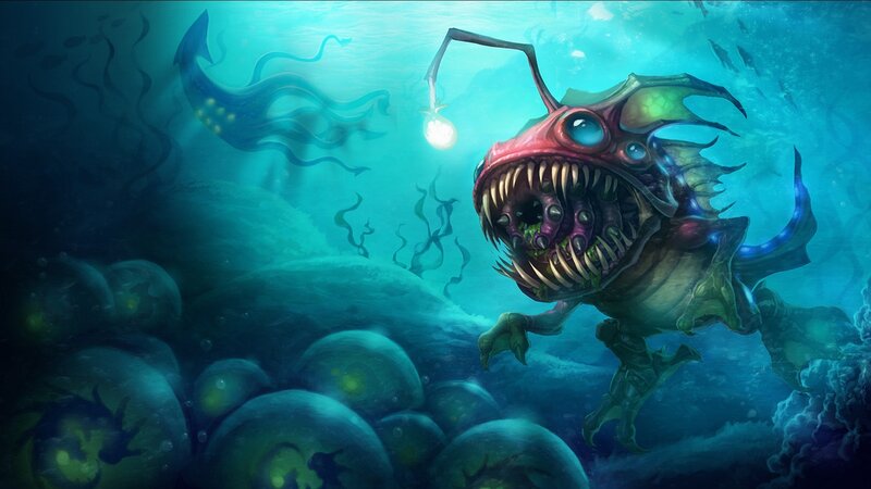 Deep sea monster with bioluminescent lure