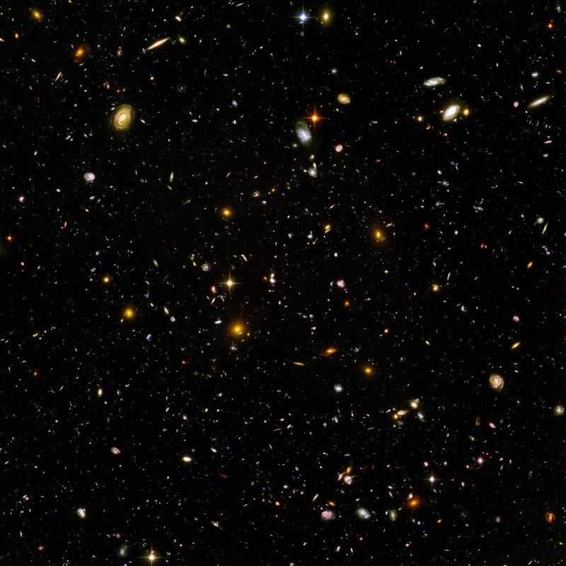 Deep Space Galaxy Field — Black, Cosmic, Night, Photograph, Galaxies, Stars, Yellow, White, Square