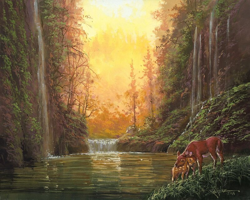 Deer and Fawn by River