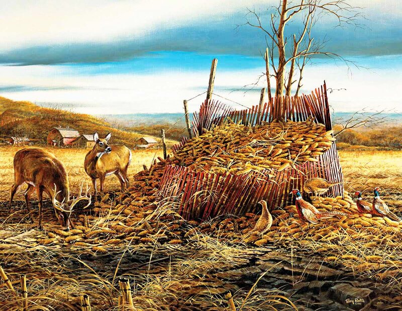 Deer and Pheasants Eating