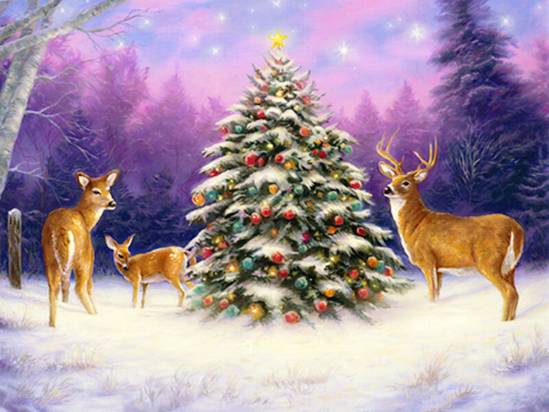 Deer Around Christmas Tree
