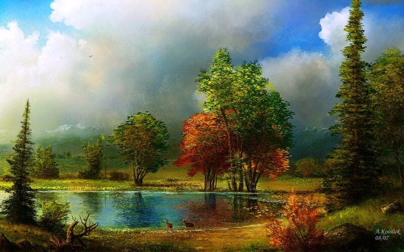 Deer at a Lake — Green