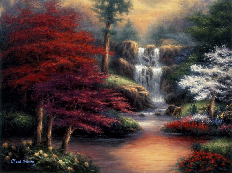 Deer at Waterfall