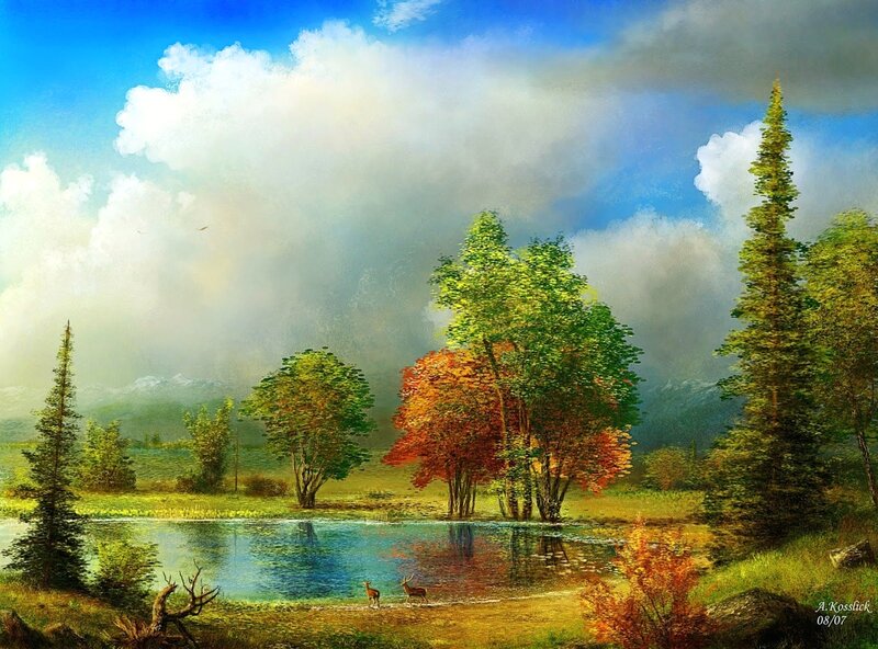Deer by a Lake — Blue, Serene, Afternoon