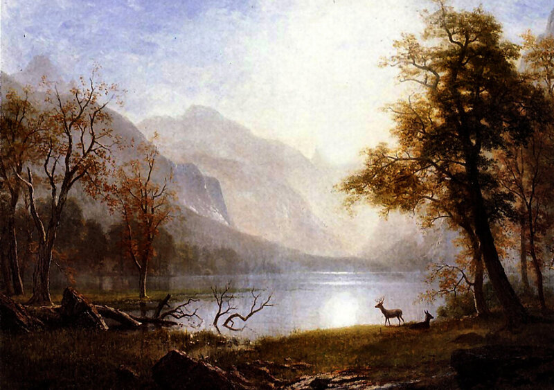 Deer by a Lake — Blue, Serene, Morning