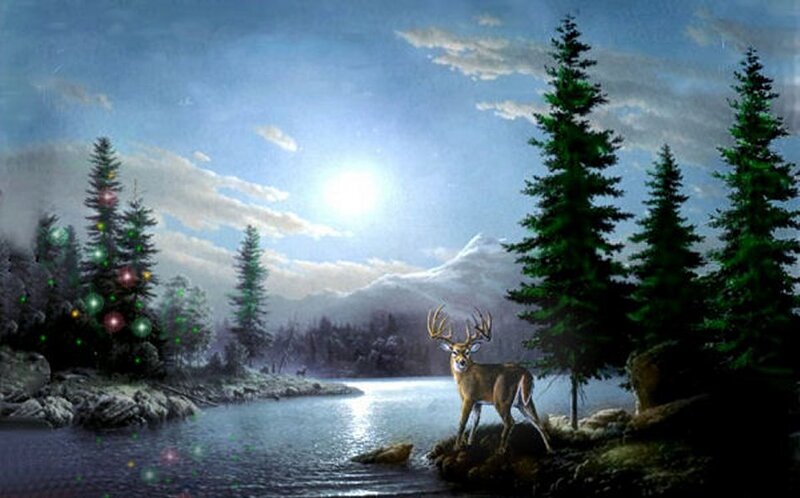 Deer by a Lake — Blue, Serene