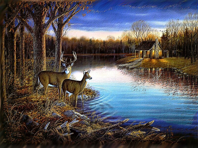 Deer by a Lake — Blue