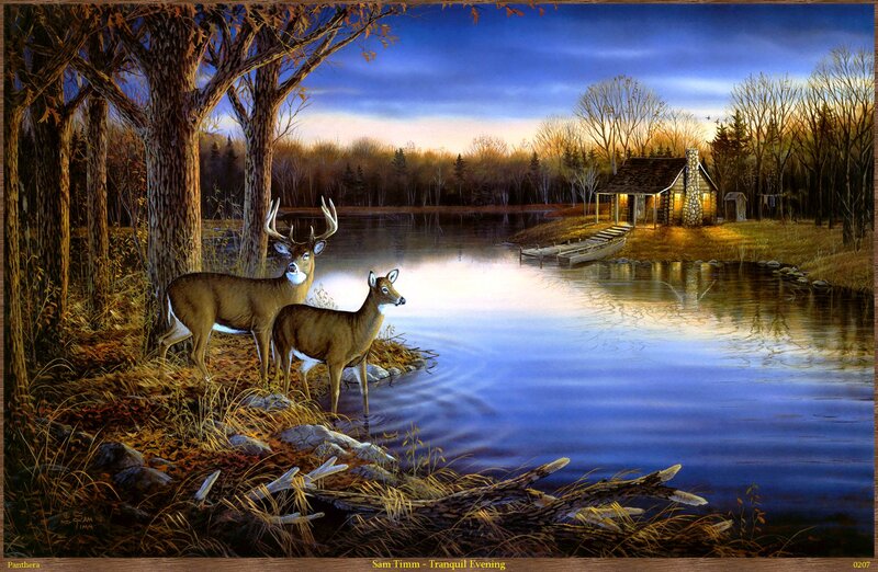 Deer by a Lake — Blue, Tranquil