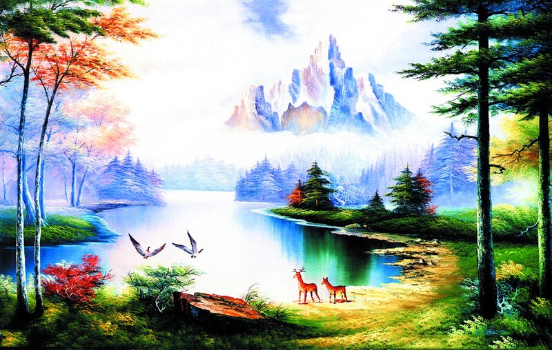 Deer by a Lake — Green, Serene, Morning