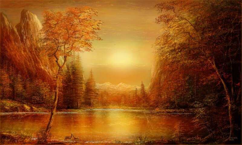 Deer by a Lake — Orange, Serene, Sunset