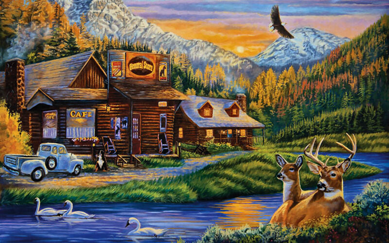 Deer by a River — Blue