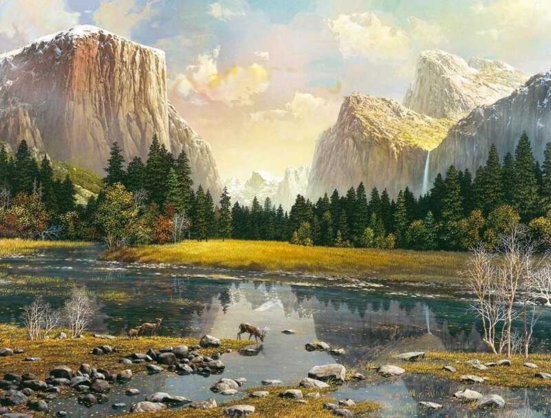 Deer by a River — Green, Serene, Afternoon