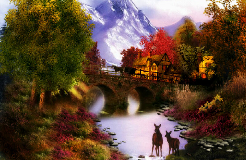 Deer by a River — Green, Serene