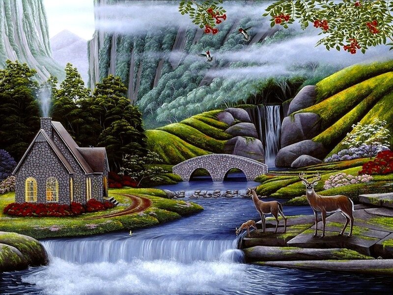 Deer by a River — Green
