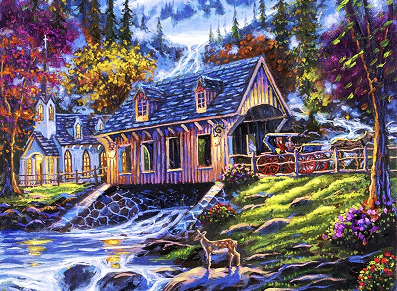 Deer by a Stream — Blue
