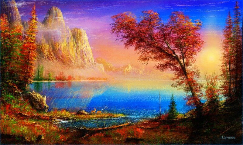 Deer by Lake at Sunset — Blue