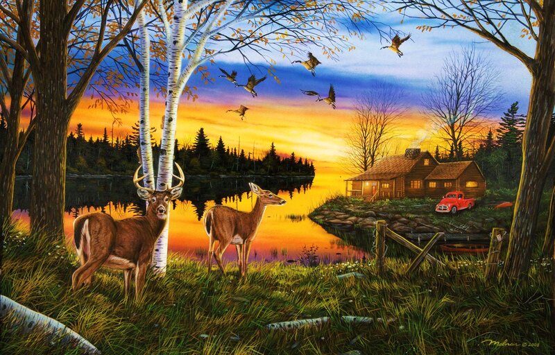 Deer by Lake at Sunset