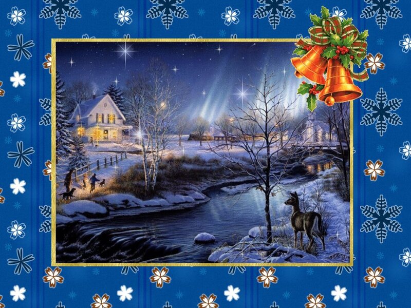 Deer by River at Night — Blue, Peaceful