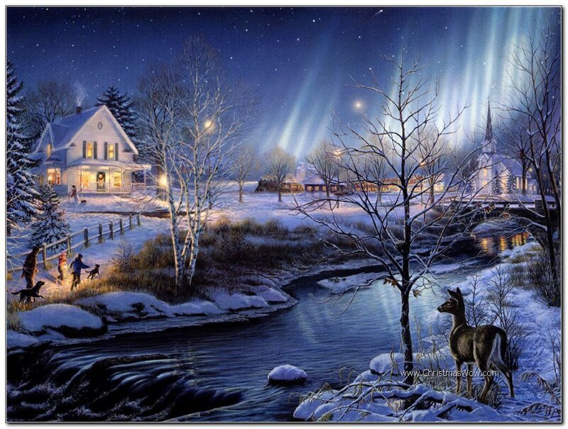 Deer by River at Night — Blue, Serene
