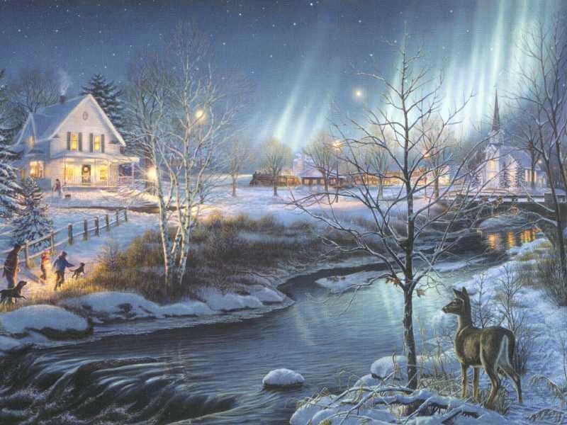 Deer by River at Night