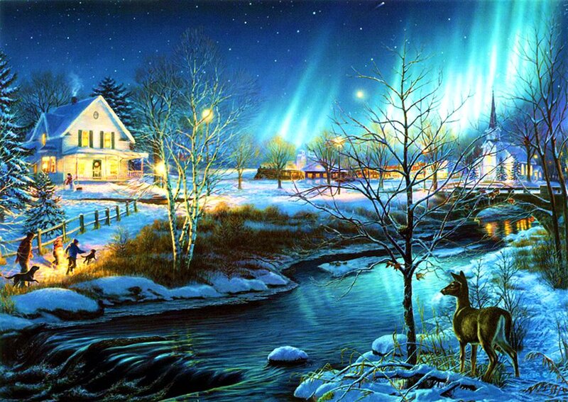 Deer by River — Blue