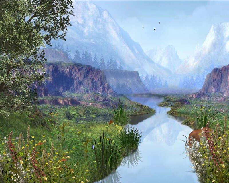 Deer Drinking from River — Green