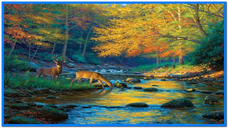 Deer Drinking from Stream — Yellow