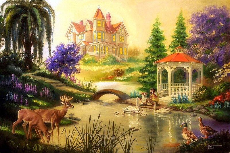 Deer Drinking Water — Green