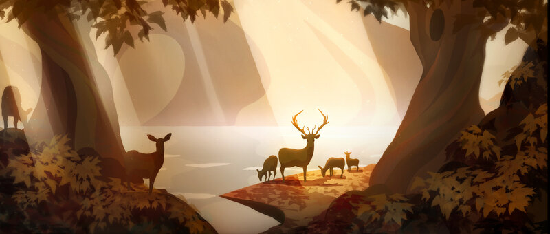 Deer Family in Forest — Brown, Serene
