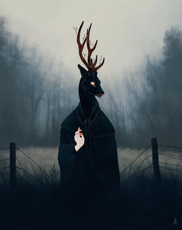 Deer-headed Figure — Black